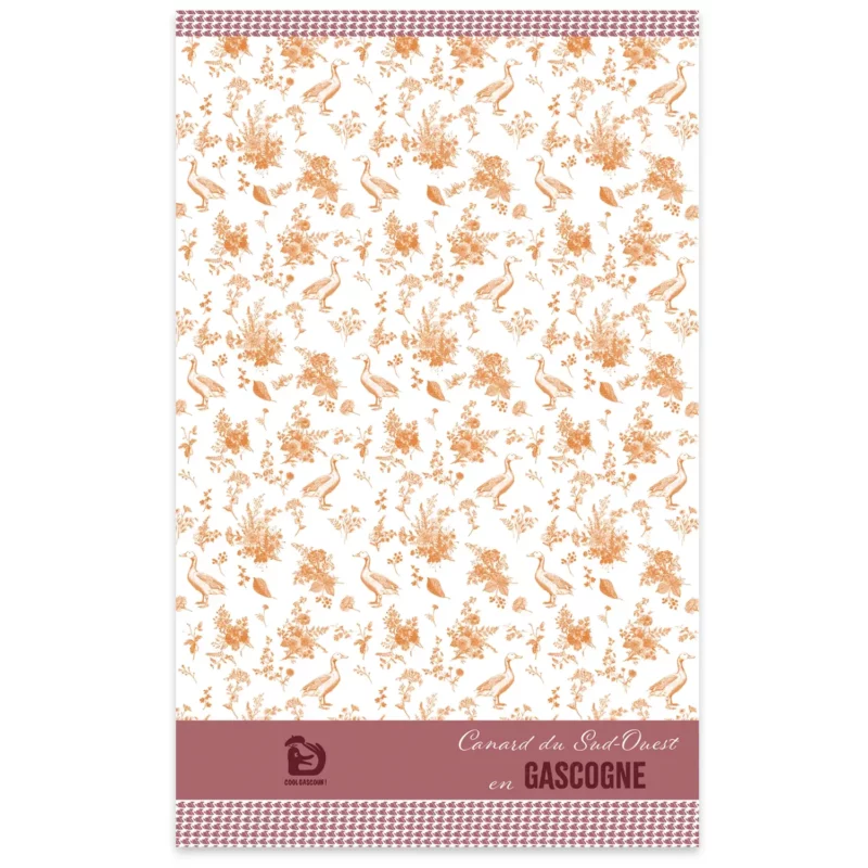 Torchon Canard Gascon Bigorre vieux rose et orange