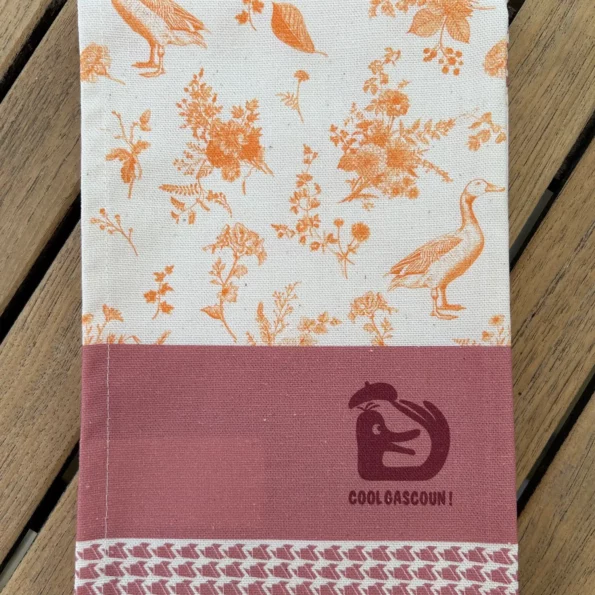 Torchon Canard Gascon Bigorre vieux rose et orange plié