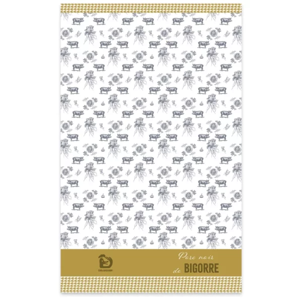 Torchon Porc noir de Bigorre ocre et gris foncé